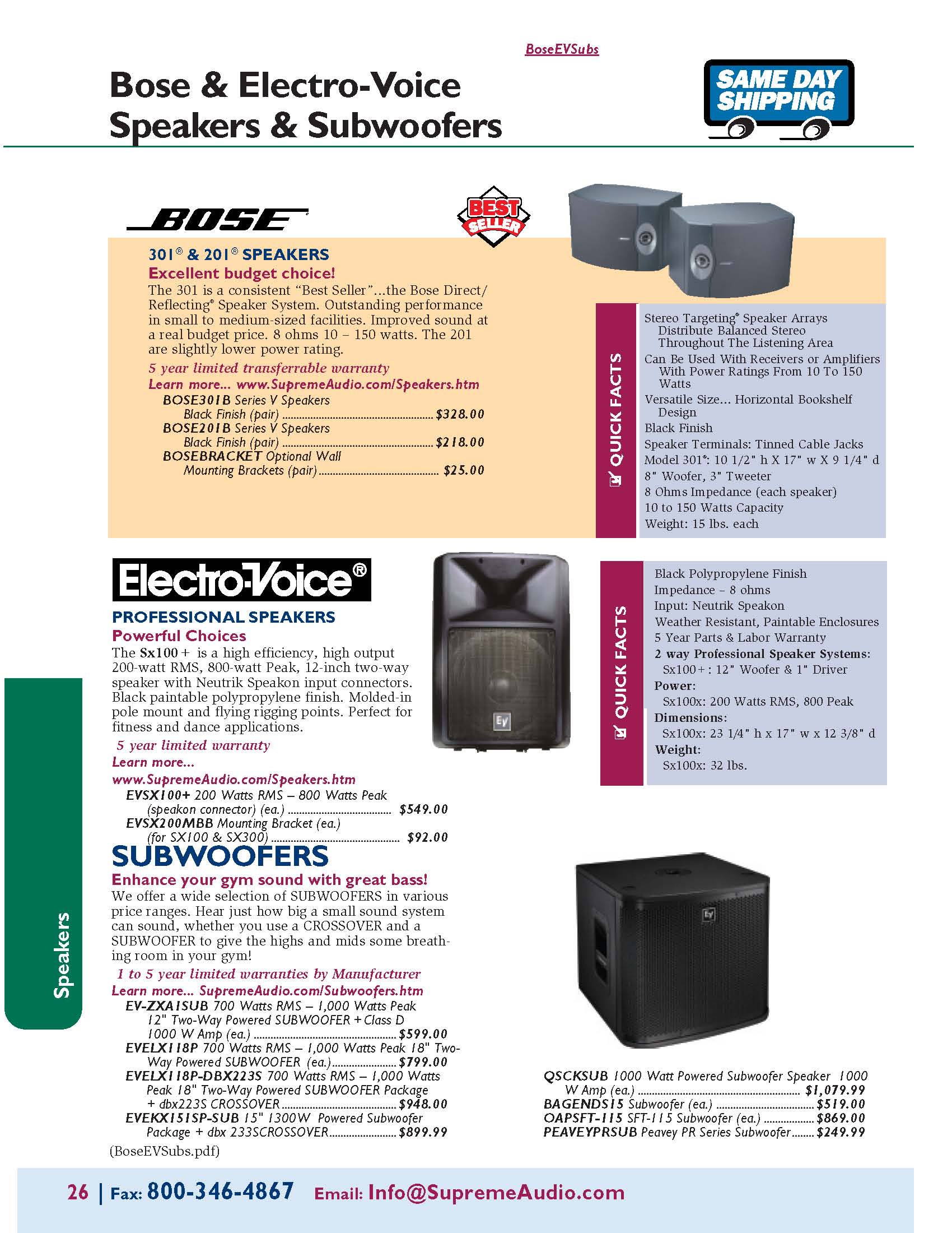 Bose® 301B Direct/Reflecting® Speaker System (Black pair) Authorized Dealer